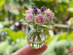 Rumon☆新商品☆ミニチュア 薔薇&ガラス花瓶_1