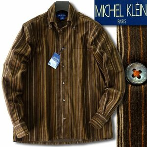 新品 ミッシェルクランオム 秋冬 ボタンダウン コーデュロイ シャツ M 茶 【AME958_2】 MICHEL KLEIN HOMME 日本製 長袖 ストライプ