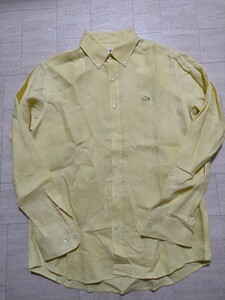  размер :3 прекрасный товар LACOSTE / Lacoste * длинный рукав linen рубашка / лен 100%/ желтый 