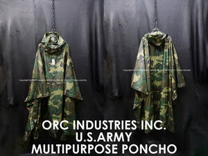 デッドストック 米軍 実物ポンチョ ORC INDUSTRIES US ARMY ウッドランドカモ タープ ツェルト キャンプ サバゲー カッパ ブッシュクラフト
