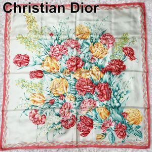 未使用 Christian Dior クリスチャンディオール スカーフ ヴィンテージ 花 シルク B92305-88