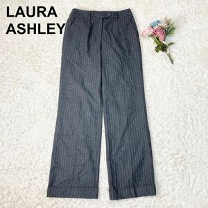 ローラアシュレイ LAURA ASHLEY ウール ストライプ ワイドパンツ 厚手 レディース B92319-52