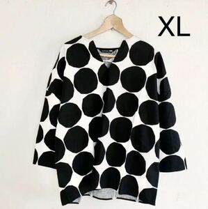 日本未発売★UNQLO×marimekko スキッパー 7部丈 ブラウス XL kivet コットンリネン ハーフリネン キヴェット 白黒 モノトーン ドット