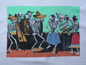 レア ! 80s 90s USA製 スカル アート DAY OF THE DEAD 死者の日 ビンテージ 半袖 Tシャツ シングルステッチ US- M サイズ // ハロウィーン