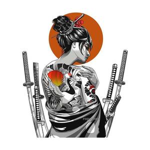  waterproof sticker crane day wheel woman samurai W0015