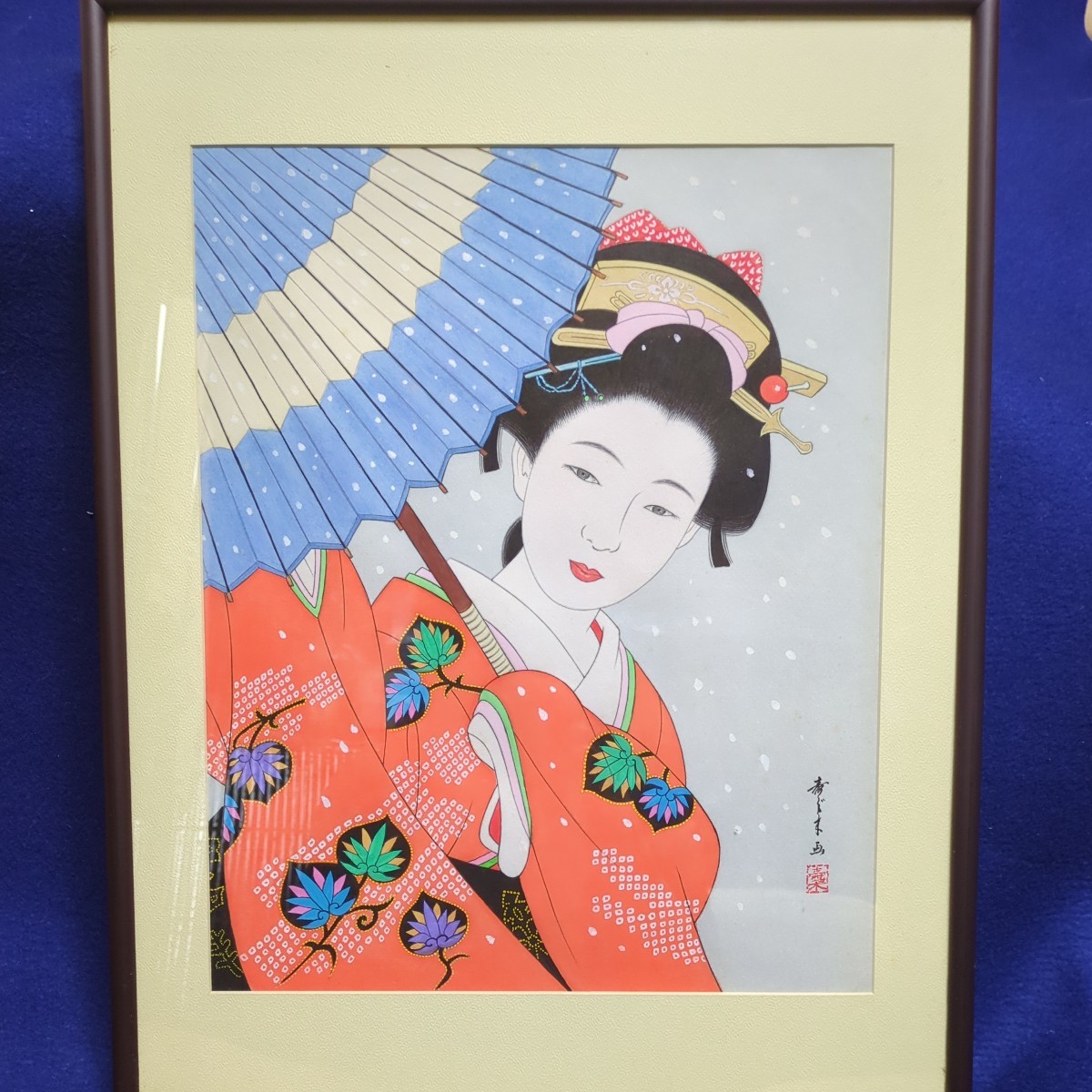 一位美丽女人的画像, 由 Suzugi 手绘, 画框尺寸 40.9 x 52.5 厘米, 内径 31.5 x 38.5 厘米, 艺术品, 绘画, 肖像