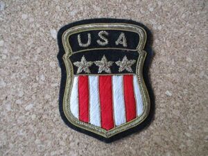 70s 米国アメリカ星条旗エンブレム金モール刺繍ワッペン/U.S.A.国旗PATCHビンテージIVY紺ブレ旅行スーベニア観光アップリケUSAパッチ D14