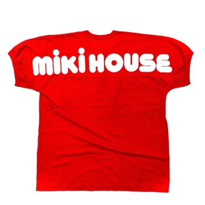 MIKI HOUSE ヘンリーネックTシャツ L レッド コットン スナップボタン バックロゴプリント 日本製