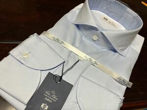 La fete bleu by HITOYOSHI ☆サックスブルー無地　ホリゾンタルワイシャツ　LL(43-86)　百貨店販売品　人吉産