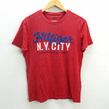 z■トミーヒルフィガー/TOMMYHILFIGER プリントTシャツ【S】赤/men's/167【中古】■_画像1