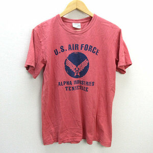 k■アルファ/ALPHA INDUSTRIES U.S.AIR FORCE プリントTシャツ【L】赤系/MENS■113【中古】