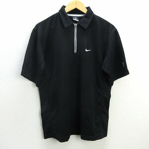 z■ナイキ/NIKE GOLF DRY-FIT 半袖ポロシャツ ハーフジップ 194883【M】黒/men's/55【中古】■