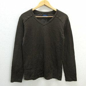 z# Burberry /BURBERRY LONDON BLUELABEL V шея cut and sewn / long T [M] чай /men's/53[ б/у ]#