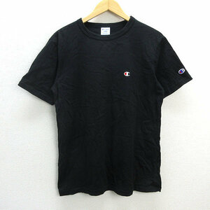 z■チャンピオン/champion Tシャツ ロゴ刺繍【L】黒/men's/6【中古】■