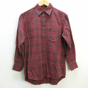 z# сделано в Японии # Burberry /BURBERRY LONDON длинный рукав проверка рубашка [M] красный /men's/221[ б/у ]#