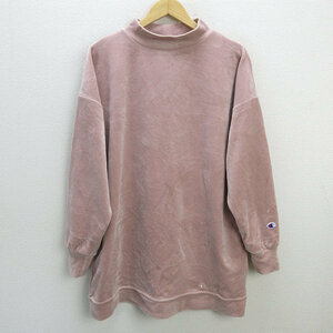 k■チャンピオン/champion CWSUS001 CREW NECK SWEATSHIRT トレーナー/ベロア地/ロング丈【L】ピンク/LADIES■124【中古】