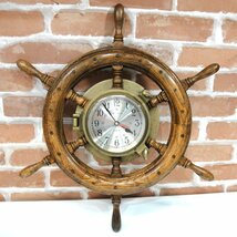 9214　木製 操舵輪 舵 舵輪 時計 SHIP'S CLOCK シップスクロック_画像1