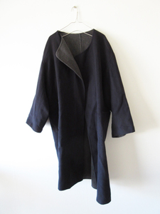 6(ROKU) UNITED ARROWS / ユナイテッドアローズ REVER SEWING GOWN COAT NAVY×GRAY * リバーシブル ガウン コート