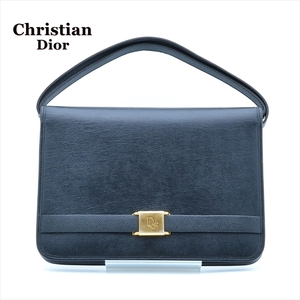 Christian Dior クリスチャン ディオール 美品 ヴィンテージ 2WAY ショルダーバッグ クラッチバッグ ゴールド金具 レザー 黒 ブラック