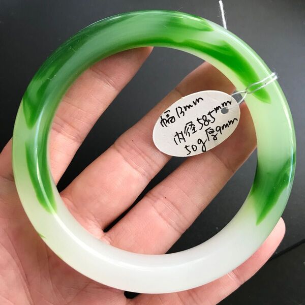 グリーン瑪瑙 アゲート バングル 幅13mm 内径58.5mm