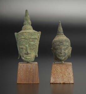 18世紀 泰国 銅佛頭像 2件 タイ 仏像 古美術