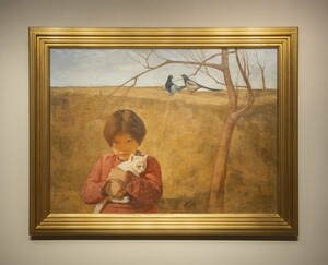 刘仁杰 1991年作 女孩与猫 中国嘉德拍卖出品作 油画 額装 著録品 真作保証 中国 絵画 現代美術