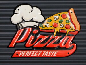 送料￥185【エンボスメタルサイン】※《Pizza・ピザ １ピース》　アメリカン雑貨　エンボス看板　ブリキ看板