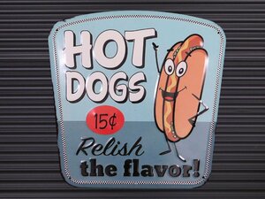 【エンボスメタルサイン】※《Relish the flavor・ホットドッグ》　HOT DOG　アメリカン雑貨　エンボス看板　ブリキ看板