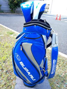 極美品　スバル　ゴルフ　SUBARU　GOLF　WRブルー　総エナメルツアーモデルタイプ3点式キャディバッグ　純正HC2個付き