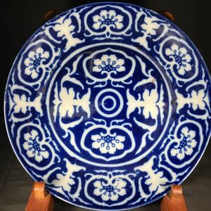 中国美術　古染付　青花 骨董品 飾皿　888