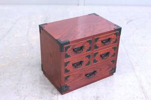 D0053 small chest of drawers zelkova height mountain zelkova industrial arts case purity .. Mini chest keyaki5 cup drawer .. retro interior used furniture Tokyo departure 