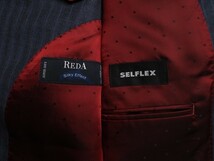 新品19.1万円 オンワード樫山 Selflex 日本製『REDA 伊製生地 SILKY EFFECT』ウール100% ストライプ スリーピーススーツY98(A6)灰紺 SW9562_画像8