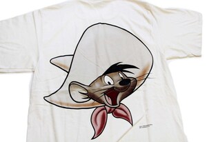 デッドストック★90s USA製 Warner Bros LOONEY TUNES スピーディーゴンザレス 両面プリント コットンTシャツ 生成り L★オールド ルーニー