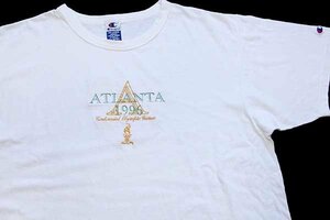 ★90s Championチャンピオン ATLANTA 1996 Olympicオリンピック 刺繍 コットンTシャツ 白 XXL★特大 オールド ホワイト ビッグサイズ