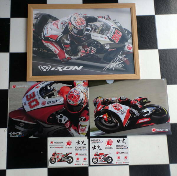 【MotoGP】LCR Honda IDEMITSU ＃30 中上貴晶 A3サイズ額入りポスター+クリアファイル&ステッカー 各2点(非売品) HRC RC213V