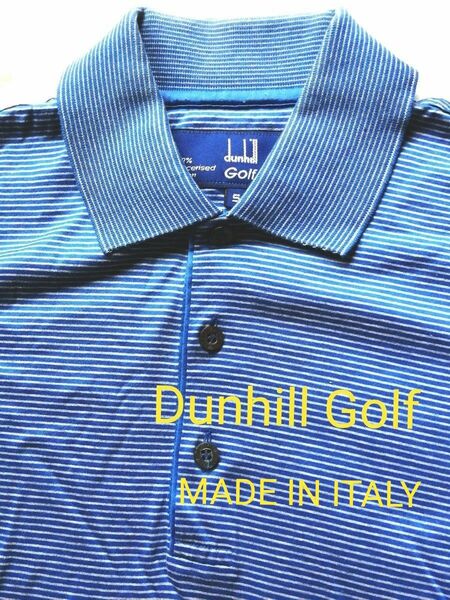 dunhill Golf メンズ半袖ポロシャツ ボーダー ブルー MADE IN ITALY イタリアサイズS