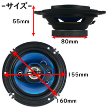 16cm スピーカー コアキシャル2ウェイスピーカー カースピーカー 車載用 2個1組 アルミドームツイーター搭載 カー用品 車用_画像5