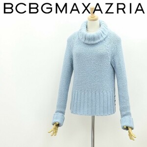 ◆BCBG MAXAZRIA マックスアズリア タートルネック サイドボタン ローゲージ ニット セーター 水色 S