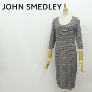 ◆JOHN SMEDLEY ジョンスメドレー ボーダー柄 七分袖 コットン ニット ワンピース アイボリー×ブラック S