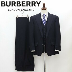 国内正規品◆BURBERRY LONDON バーバリー ロンドン SUPER100's ストライプ柄 3ピース 2釦 スーツ セットアップ ネイビー AB5