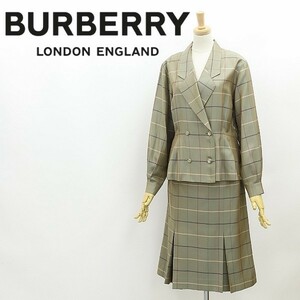  Vintage *BURBERRYS Burberry check pattern wool & silk double jacket & pleated skirt suit setup 13BR
