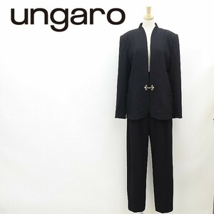 美品 ヴィンテージ◆ungaro ウンガロ デザイン釦 ノーカラー ジャケット＆ハイウエスト パンツ スーツ セットアップ 黒 ブラック 11