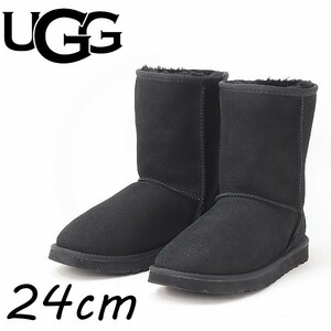 ◆UGG アグ 5825 CLASSIC SHORT クラシック ショート シープスキン ムートン ブーツ 黒 ブラック 24cm