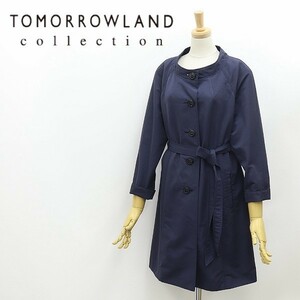 ◆TOMORROWLAND collection トゥモローランド コレクション リボンベルト付 スプリング コート 紺 ネイビー 38