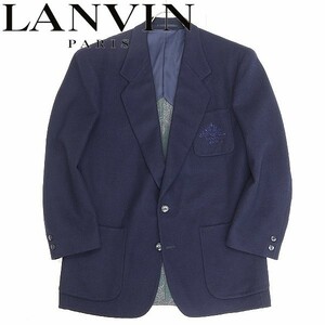 ヴィンテージ◆LANVIN ランバン ロゴ刺繍 ウール 紺ブレザー ジャケット ネイビー 50-36