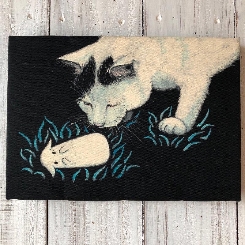 The Cat Spirit Found SM size Artwork Original picture book The Cat Spirit used Yoko Tokushima's work ★ Starry sky cat, Artwork, Painting, acrylic, Gash