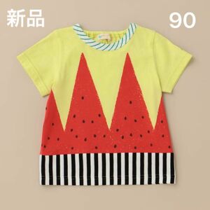 【新品】BabyCheerベイビーチアースイカプリントTシャツ90cmライム 半袖フルーツナルミヤ トップスベビチア夏男の子女の子