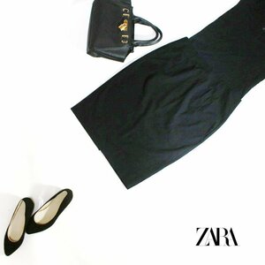 美品 ZARA BASIC ザラ ベーシック ■ 上品 綺麗め 膝下丈 タイト スーツ タイトスカート USA6 定番 無地 ブラック 黒
