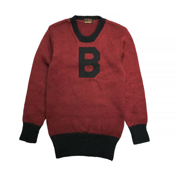 30S ヴィンテージ O'shea KNITTING MILLS ローゲージ レタード セーター エルボーパッチ付き メンズM相当 カレッジニット 古着 BJ0386