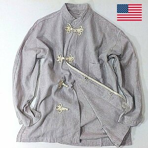 Lsize チャイニーズボタンシャツ U.S.army 1936'sレプリカ U.S. Medical department MED バンドカラー アメリカ古着 ww2 ヨーロッパ古着c